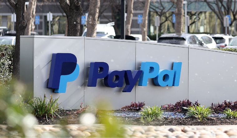 PayPal sign is seen at its headquarters on January 30, 2024 in San Jose, California
